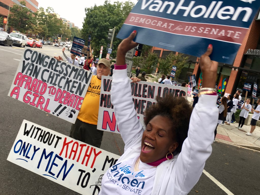 PHOTOS: Outside the Chris Van Hollen–Kathy Szeliga Debate at WAMU