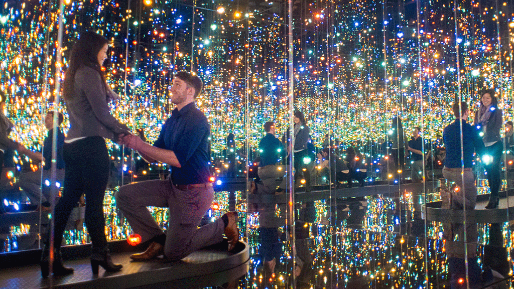 AJ Jan Yayoi Kusama Infinity Mirrors Proposal Engagement Photoshoot