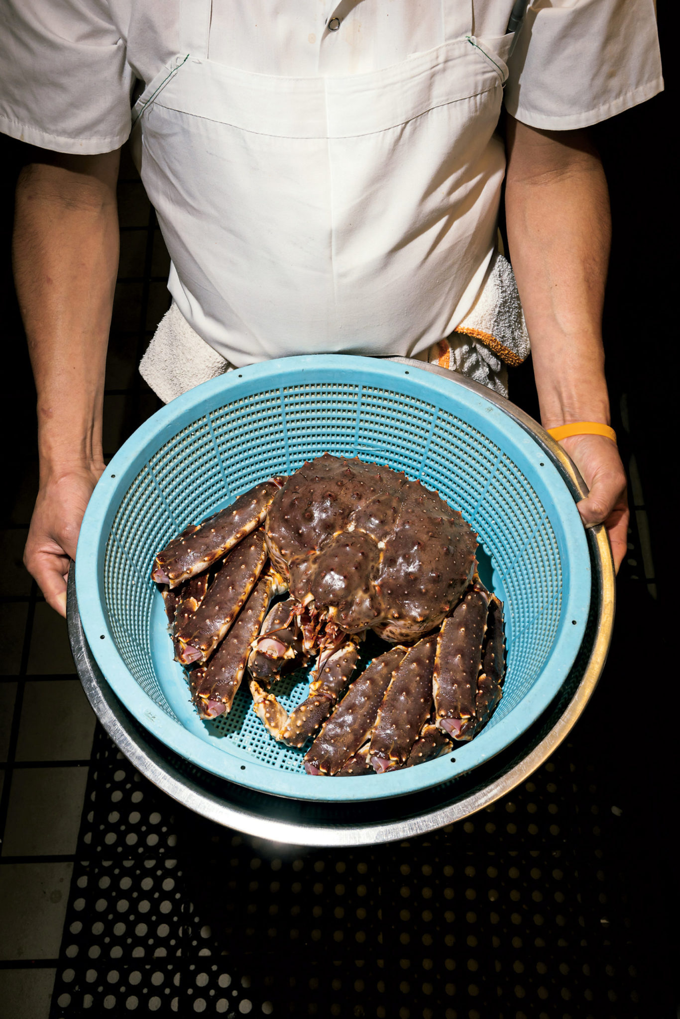 Hokkaido king crab, available in winter, is broken down for nigiri sushi and a dash-based soup with matsutake mushrooms. Photograph by Scott Suchman.