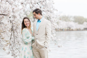 This Cherry Blossom Engagement Session Puts a Blue-and-White Spin on DC’s Favorite Backdrop