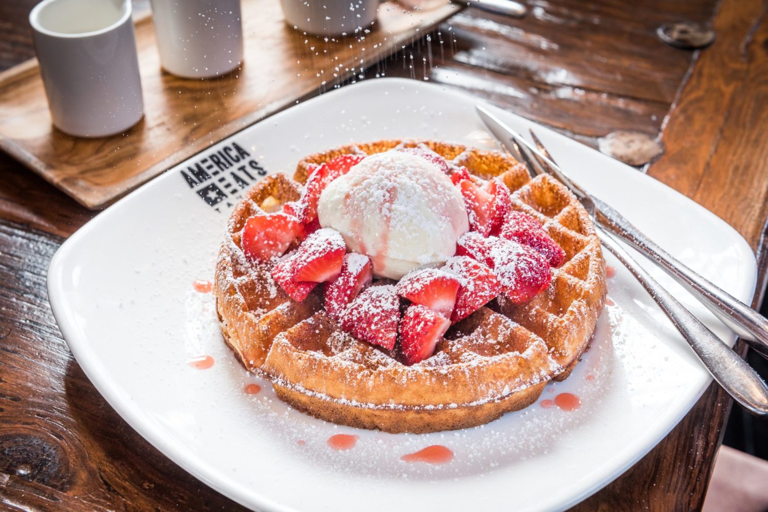 House-made waffles at America Eats Tavern in Georgetown. Photograph by Rey Lopez.