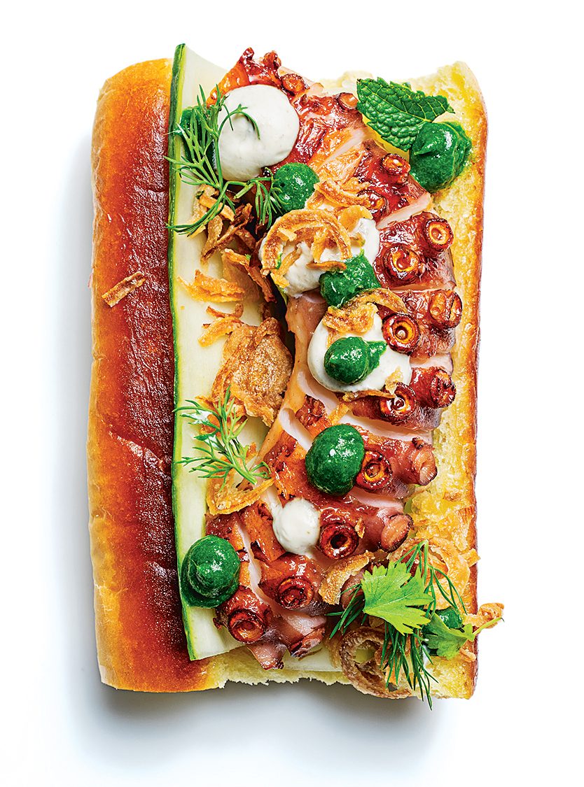 Weirdest Dishes Around DC: The octopus hot dog at Brothers and Sisters. Photograph by Scott Suchman.