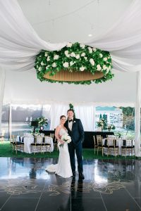 Lace From the Bride’s Dress Inspired the Black-White-and-Gold Decor at This Wedding