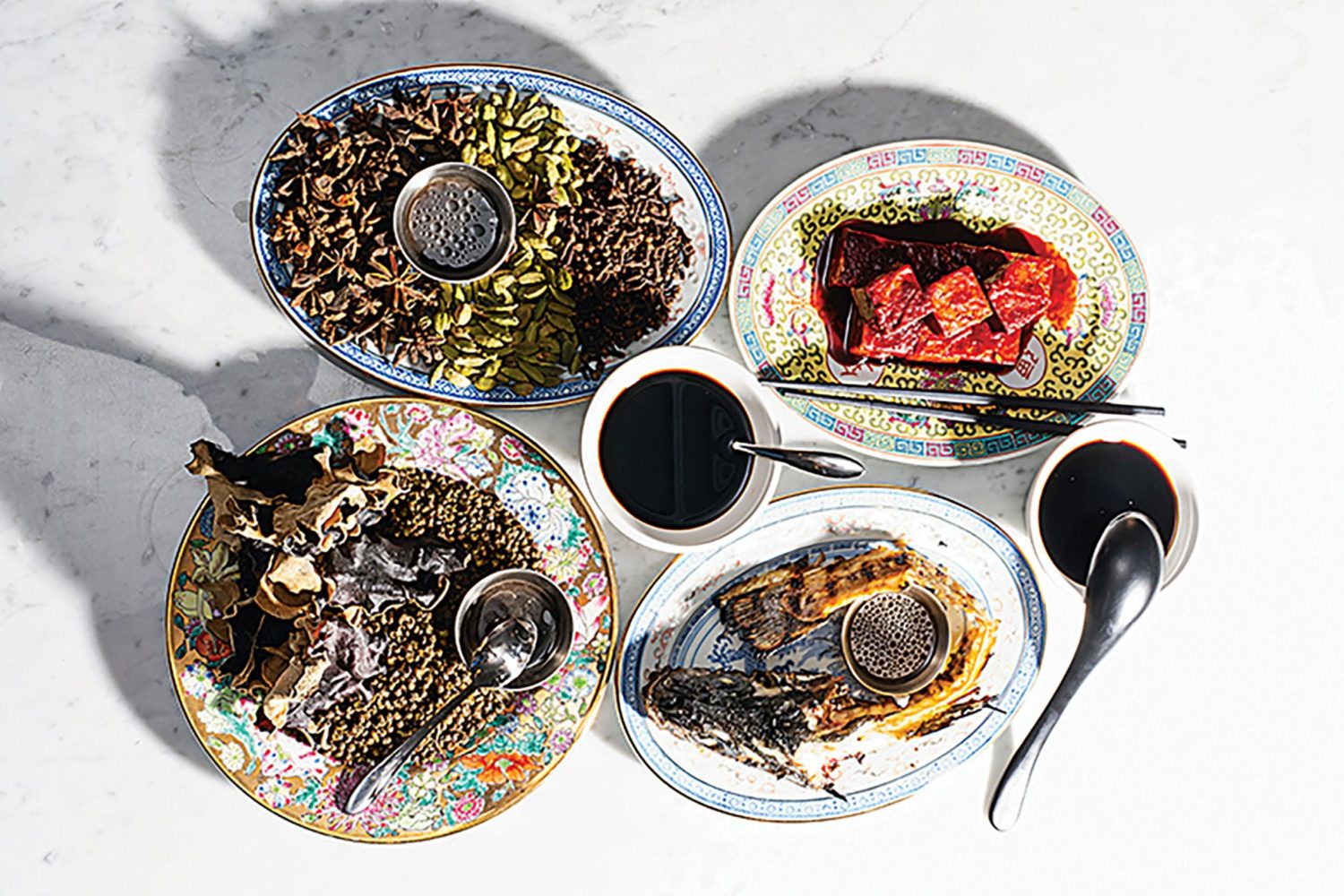 House-made soy sauce with their ingredients Photograph by Scott Suchman.