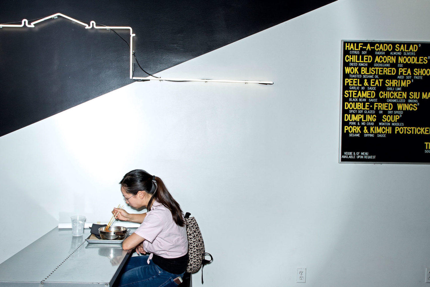 Digging into a Korean stew at Chiko.