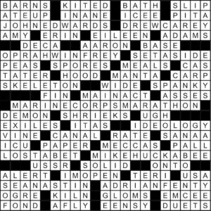 October 2019 Crossword Answer Key