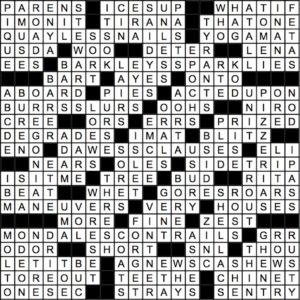 September 2019 Crossword Answer Key
