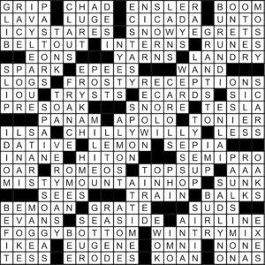December 2019 Crossword Answer Key