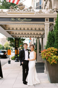 Fashion at This Mayflower Hotel Wedding Included Striped Bridesmaids Dresses and a Halter Bridal Gown