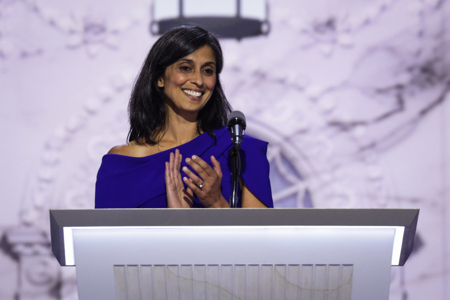 MILWAUKEE, WISCONSIN - JULY 17: Usha Chilukuri Vance, wife of J.D. Vance speaks on stage on the third day of the Republican National Convention at the Fiserv Forum on July 17, 2024 in Milwaukee, Wisconsin. Delegates, politicians, and the Republican faithful are in Milwaukee for the annual convention, concluding with former President Donald Trump accepting his party's presidential nomination. The RNC takes place from July 15-18. (Photo by Alex Wong/Getty Images)