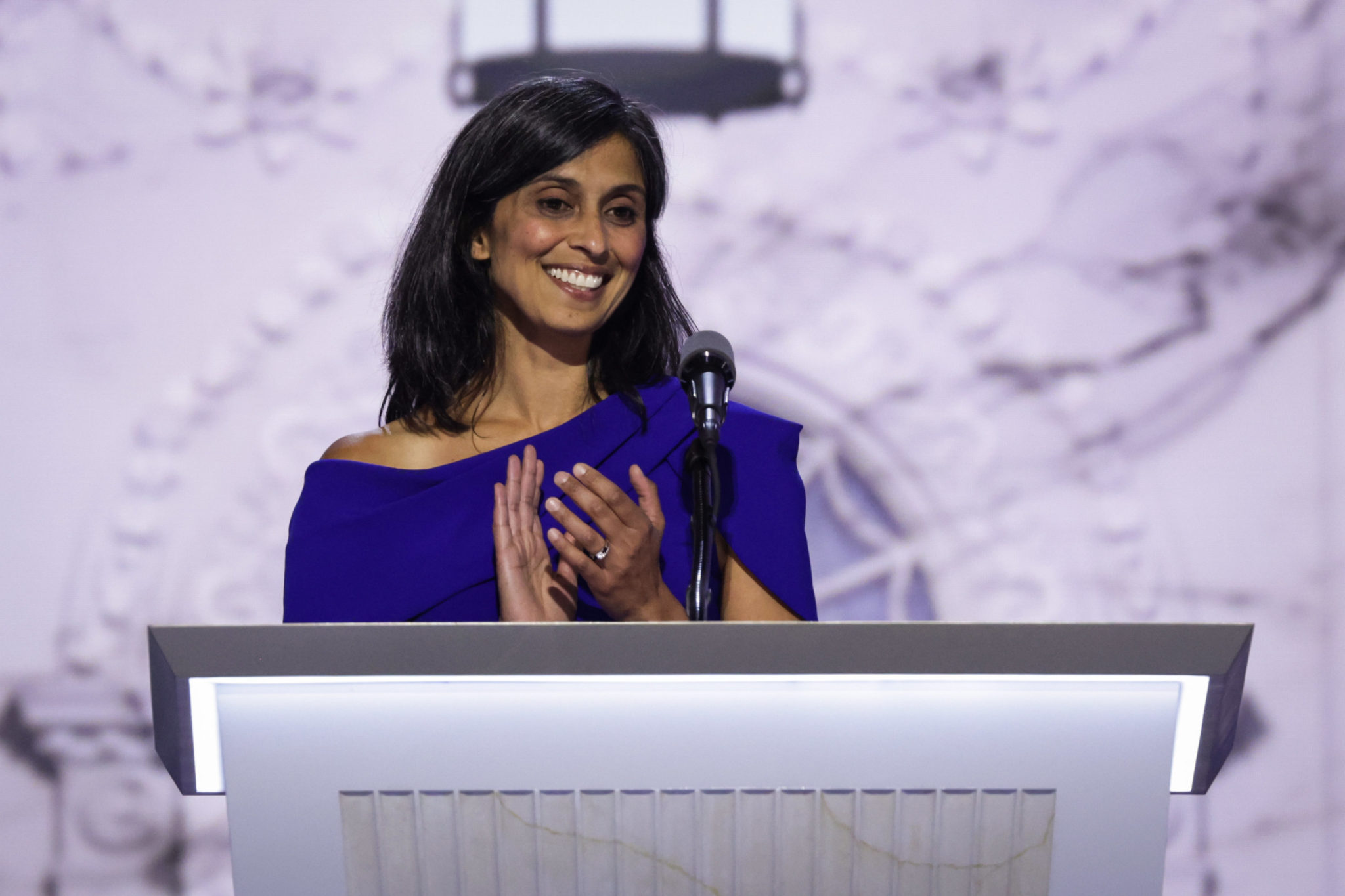 MILWAUKEE, WISCONSIN - JULY 17: Usha Chilukuri Vance, wife of J.D. Vance speaks on stage on the third day of the Republican National Convention at the Fiserv Forum on July 17, 2024 in Milwaukee, Wisconsin. Delegates, politicians, and the Republican faithful are in Milwaukee for the annual convention, concluding with former President Donald Trump accepting his party's presidential nomination. The RNC takes place from July 15-18. (Photo by Alex Wong/Getty Images)