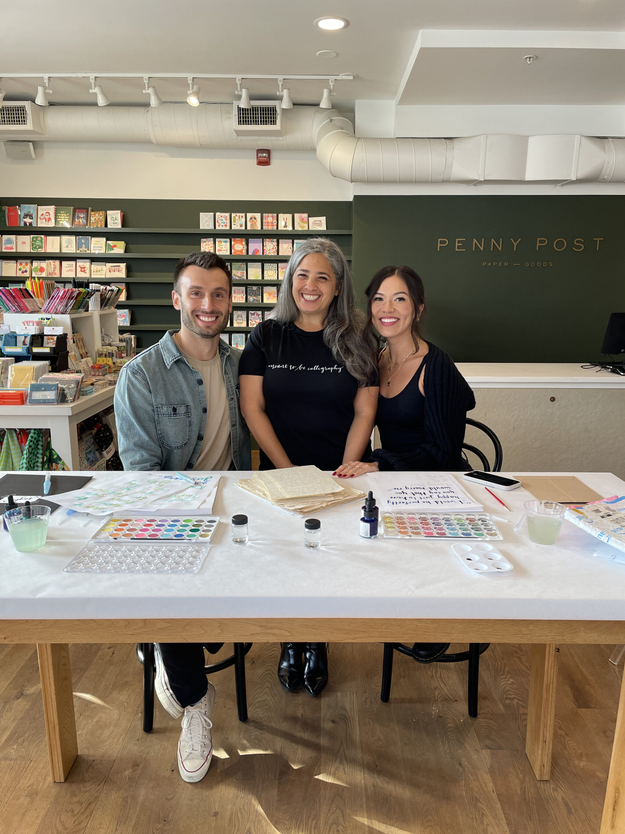 Michele Hatty Fritz with Garrett Joseman and Taylor Krause. Photo courtesy of Meant To Be Calligraphy.