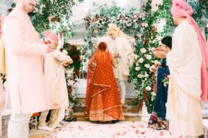 More Than 6,000 Pink Rose Petals Were Hung for the Ceremony at This Fairmont Wedding