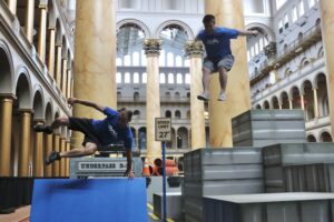 I Jumped and Climbed Through the National Building Museum’s New Parkour Exhibit